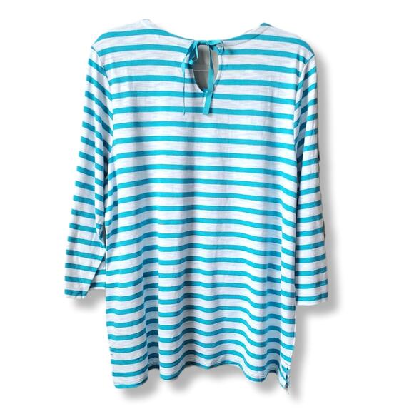 Chicos Aqua White Stripe Crystal Embellished Knit Top XL 3 Nautical Coastal NEW - Picture 6 of 9